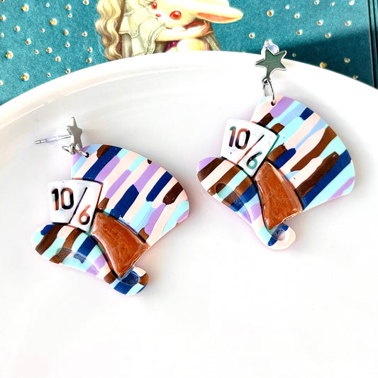 Mad Hatter Alice Earrings, Alice in Wonderland Jewelry, Clay Earrings, Original Gifts, Polymer Clay Jewelry, Alice Gifts for Women, Unique