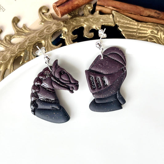 Horse Knight Earrings, Polymer Clay Jewelry, Missmatched Jewelry, Unique Clay Earrings, Medieval, Horse Gifts