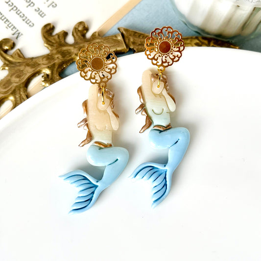 Mermaid Earrings, Greek Mythology Jewelry, Sea Creatures Earrings, Greek Gifts for Women, Polymer Mermaid Jewelry, Sirena Gifts