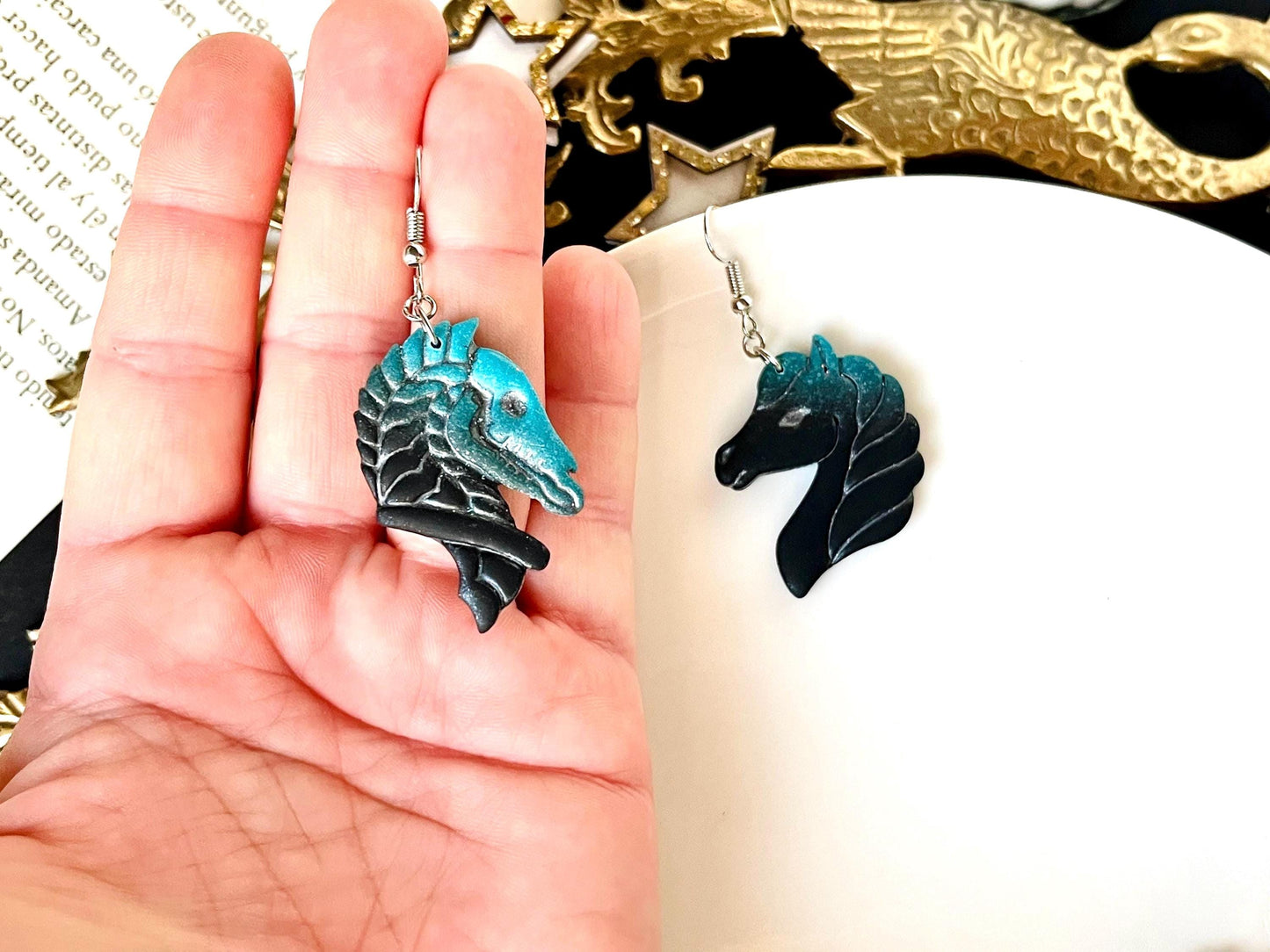 Mismatched Unicorn Earrings, Polumer Clay Jewelry, Original Clay Earrings, Dark Unicorn, Unicorn Gifts