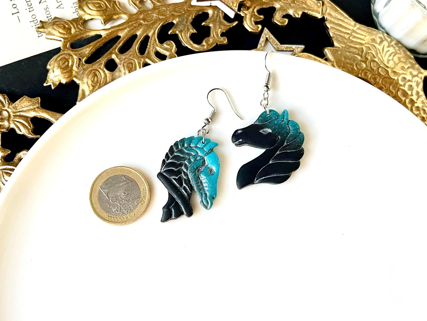 Mismatched Unicorn Earrings, Polumer Clay Jewelry, Original Clay Earrings, Dark Unicorn, Unicorn Gifts