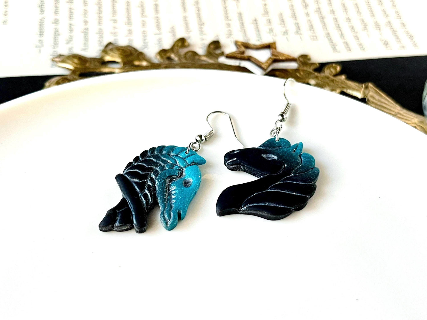 Mismatched Unicorn Earrings, Polumer Clay Jewelry, Original Clay Earrings, Dark Unicorn, Unicorn Gifts