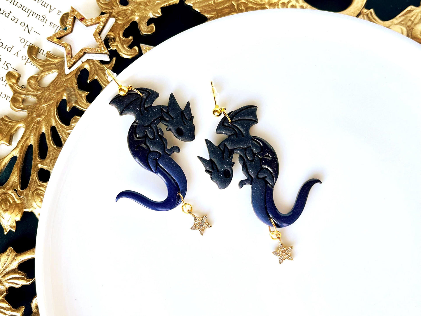 Dragon Earrings Star, Fantasy Earrings, Bookish Jewelry, Fantasy Lover, Dragon Lover, Dragon Gifts for Her, Dragon Jewelry