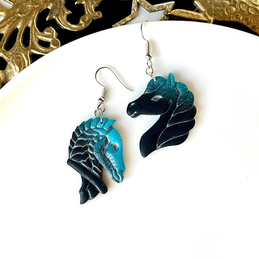 Mismatched Unicorn Earrings, Polumer Clay Jewelry, Original Clay Earrings, Dark Unicorn, Unicorn Gifts