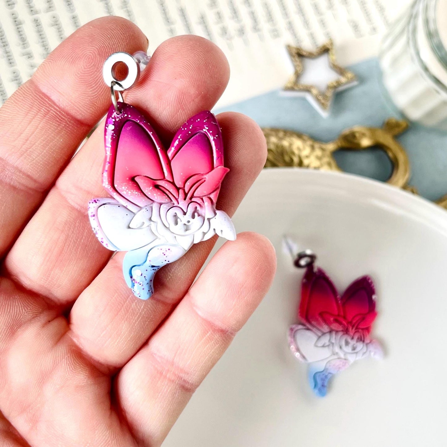 Kewpie Butterfly Earrings, Original Polymer Clay Earrings, Butterflies, Insect, Retro Jewelty, Kitsch, Kewpie Doll Gifts