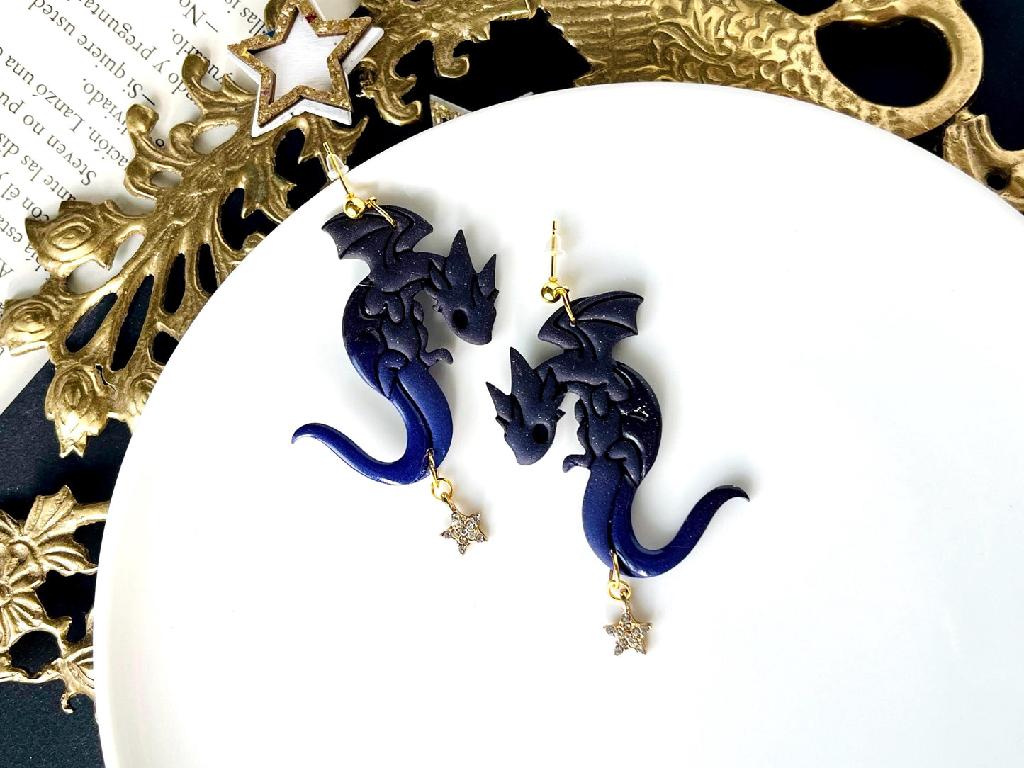 Dragon Earrings Star, Fantasy Earrings, Bookish Jewelry, Fantasy Lover, Dragon Lover, Dragon Gifts for Her, Dragon Jewelry