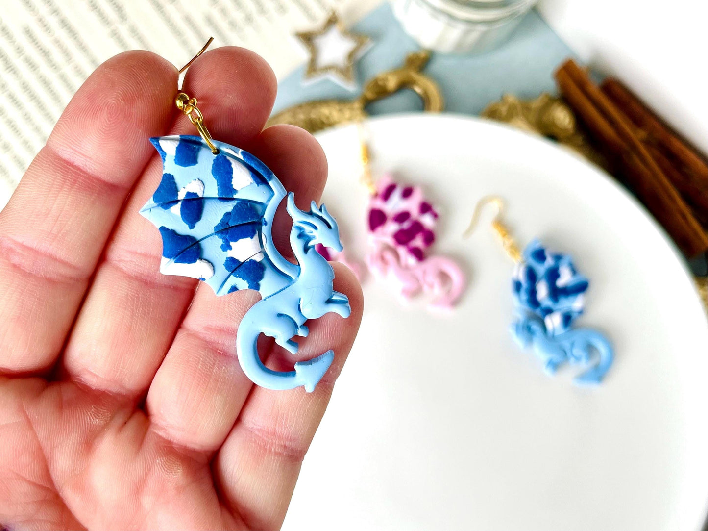 Dragon Earrings, Animal Print, Leopard Print, Polymer Clay Dragon, Original Fantasy Earrings, Dragon Gifts for Her, Hypoallergenic