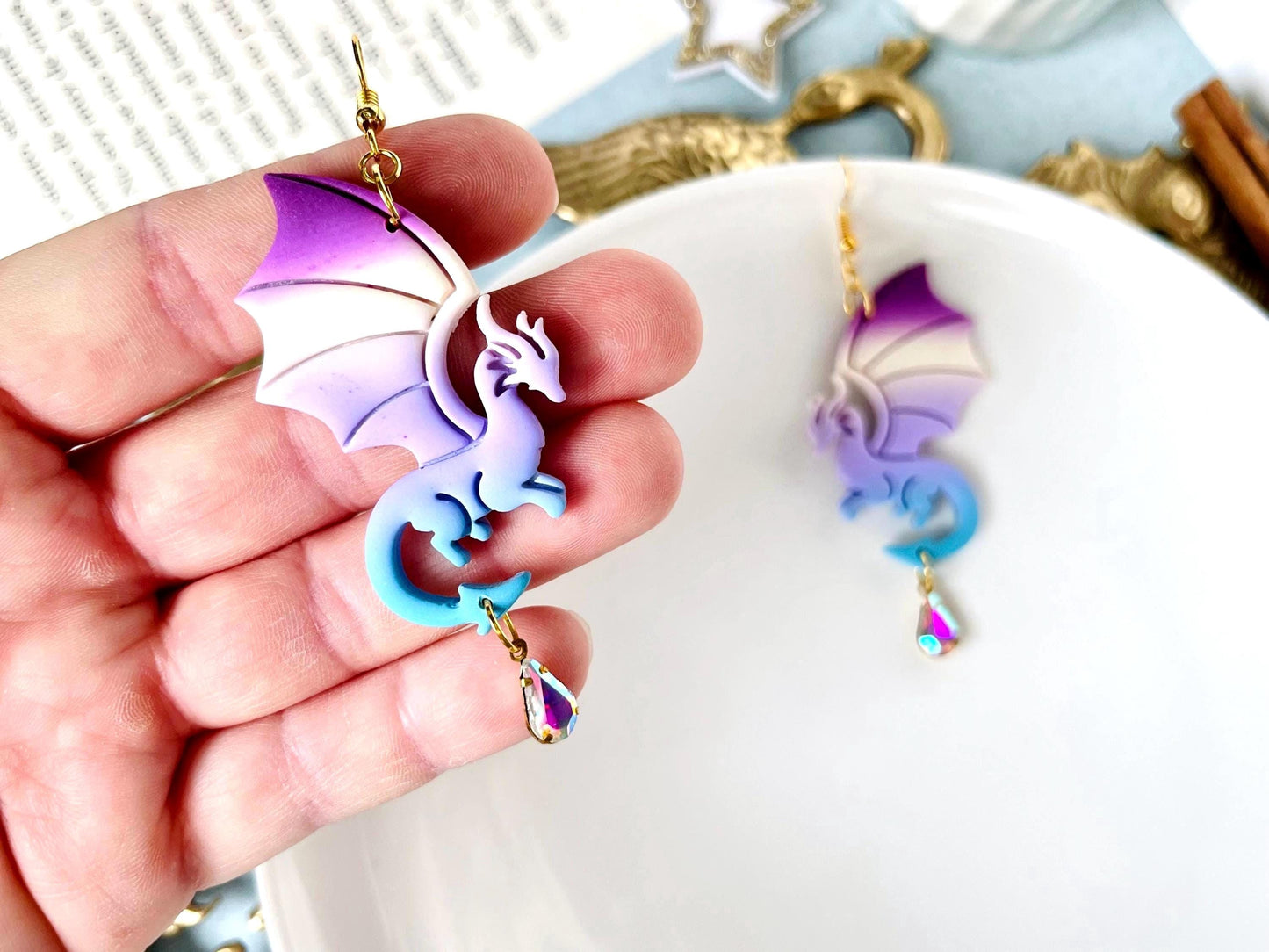 Dragon Earrings, Polymer Clay Dragons, Gradient, Fantasy Tales Earrings, Dragon Gifts for Her, Fantasy Gifts, Dragon Gifts for Her