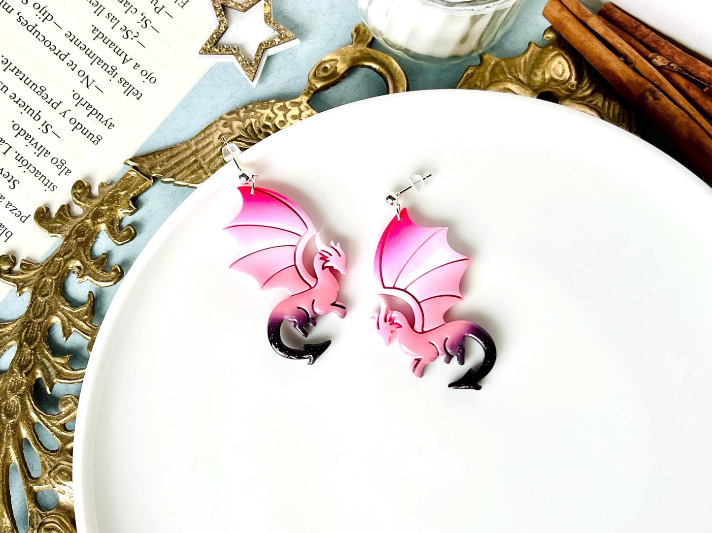 Dragon Earrings, Polymer Clay Dragons, Gradient, Fantasy Tales Earrings, Dragon Gifts for Her, Fantasy Gifts, Dragon Gifts for Her