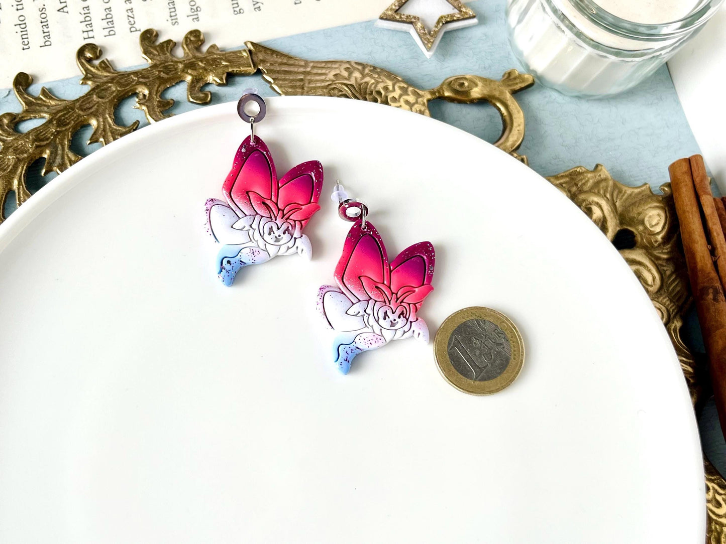 Kewpie Butterfly Earrings, Original Polymer Clay Earrings, Butterflies, Insect, Retro Jewelty, Kitsch, Kewpie Doll Gifts