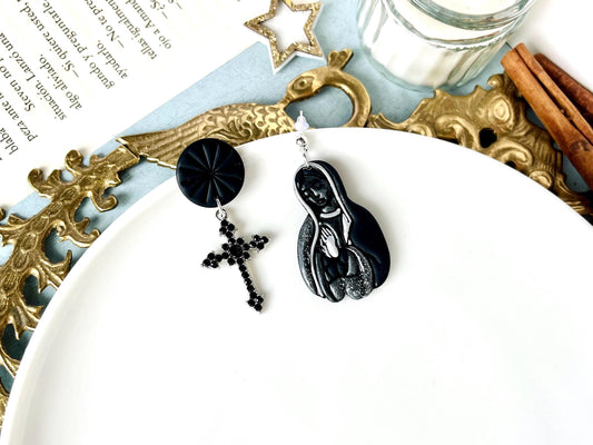 Black Madonna, Clay Earrings, Virgin Mary, Catholic Jewelry, Divine Feminine, Polymer Clay Jewelry, Religious Gifts Women, Unique Gifts