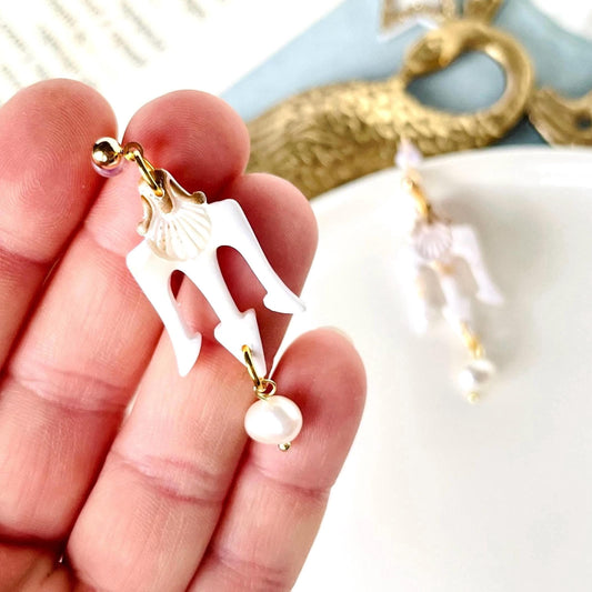 Greek Trident Earrings, Polymer Clay Jewelry, Greek Clay Jewelry, Pearl Gifts, Greek Mythology, Poseidon, Elegant Greek Gifts for Women