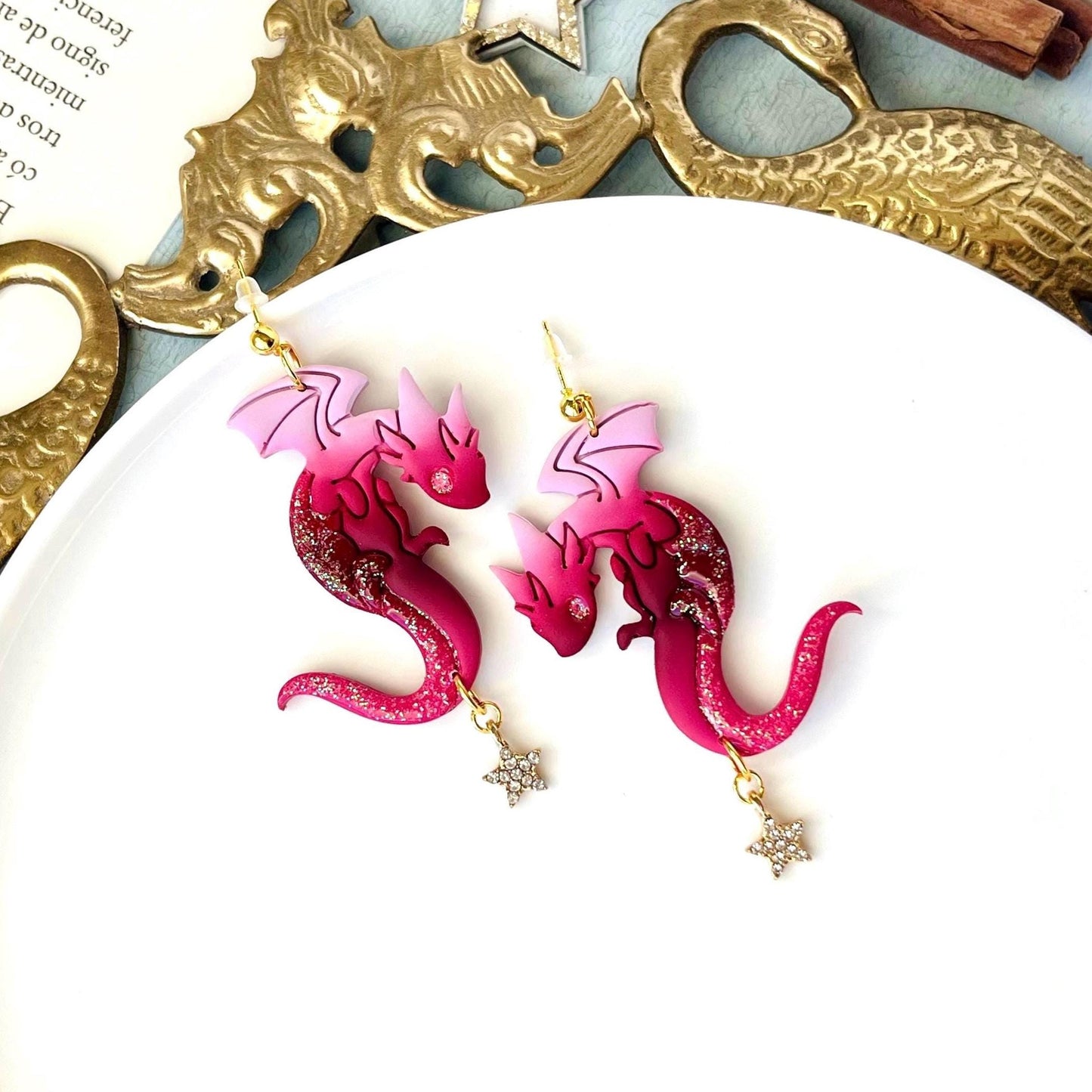 Dragon Earrings Star, Fantasy Earrings, Bookish Jewelry, Fantasy Lover, Dragon Lover, Dragon Gifts for Her, Dragon Jewelry