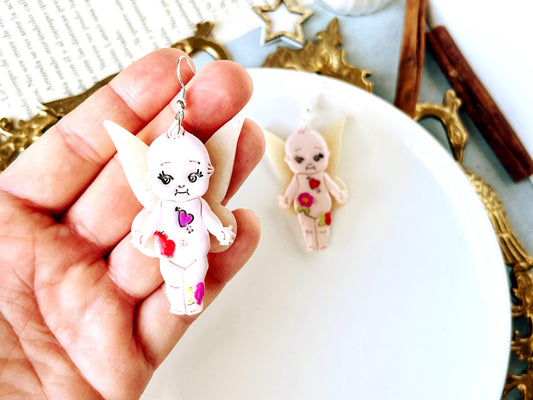 Kewpie Baby Tattoo Earrings, Polymer Clay Jewelry, 925 Silver-plated Hooks, Kewpie Doll, Retro Earrings, Kitsch, Kewpie Gift, Tattoo