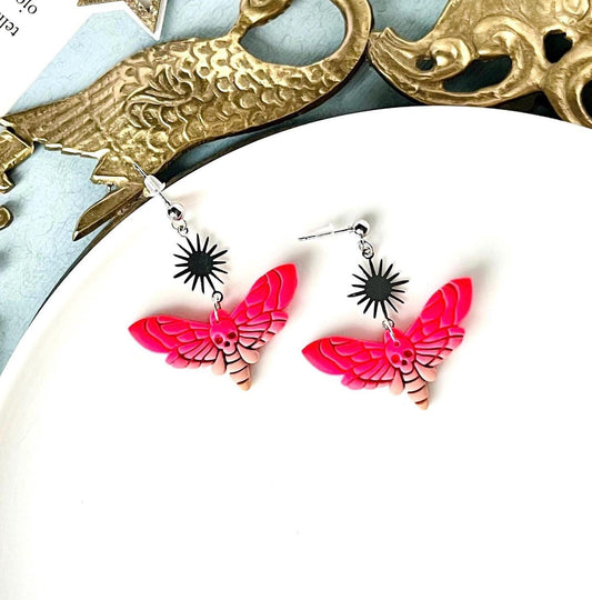 Neon Moth Earrings, Polymer Clay Moth, Unique Clay Jewelry, Insects, Witchy Earrings, Witchy Gifts