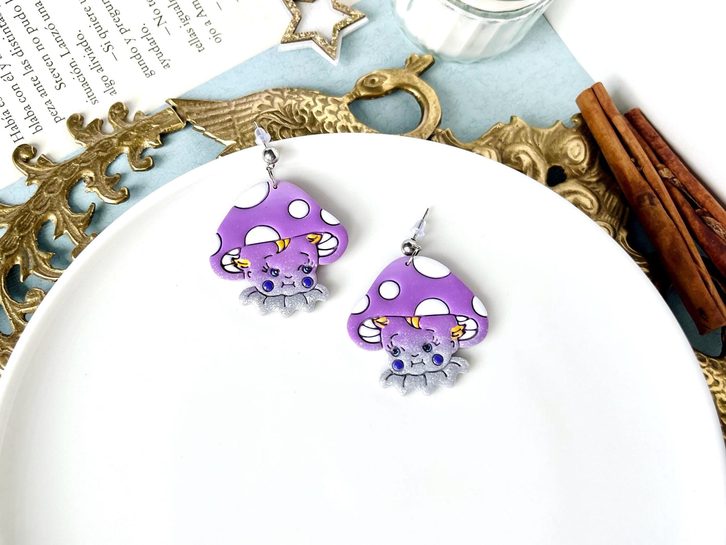 Mushroom Kewpie Earring, Retro Doll Earrings, Original Polymer Jewelry, Mushrooms, Hand-Painted, Kewpie Gift for Women