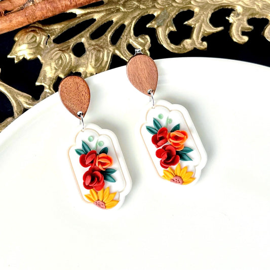 Floral Cameo Earrings, Polymer Clay Jewelry, Vintage Cameo Earrings, Cameo Gift with Flowers, Original Clay Jewelry