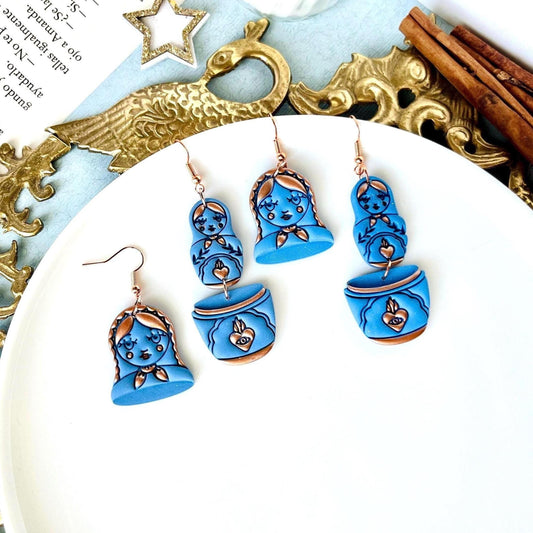 Mathrioska Russian Doll Earrings, Polymer Clay Jewelry, Russian Folklore, Assymetrical Earrings, Original Clay Earrings, Matrioska Gifts