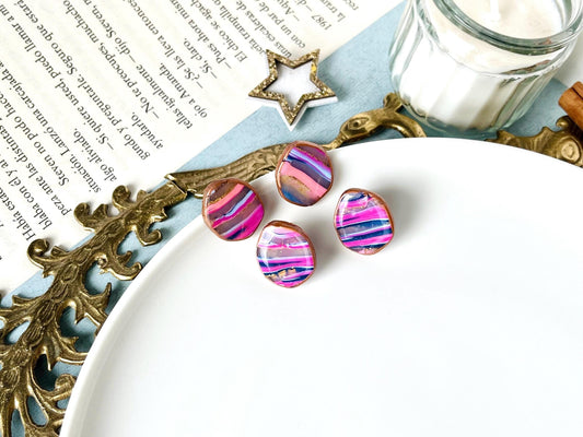 Marble Studs Earrings, Polymer Clay Stud Earrings, Synthetic Stone, Handmade Earrings, Elegant Gift