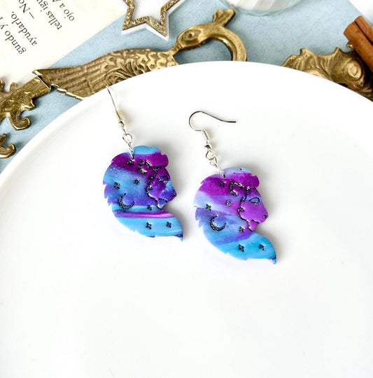 Celestial Lion Earrings, Polymer Clay Animals, Zodiac Leo, Star Earrings, Mystical Earrings, Leo Gift