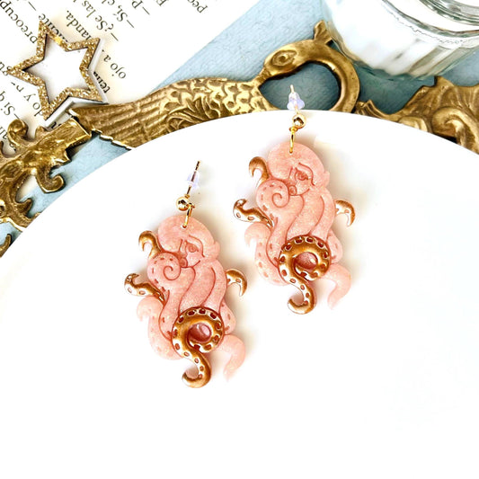 Kraken Greek Earrings, Clay Tentacles, Antique Greek Mythology, Sea Creatures Earrings, Greek Polymer Jewelry, Greek Gifts for Her