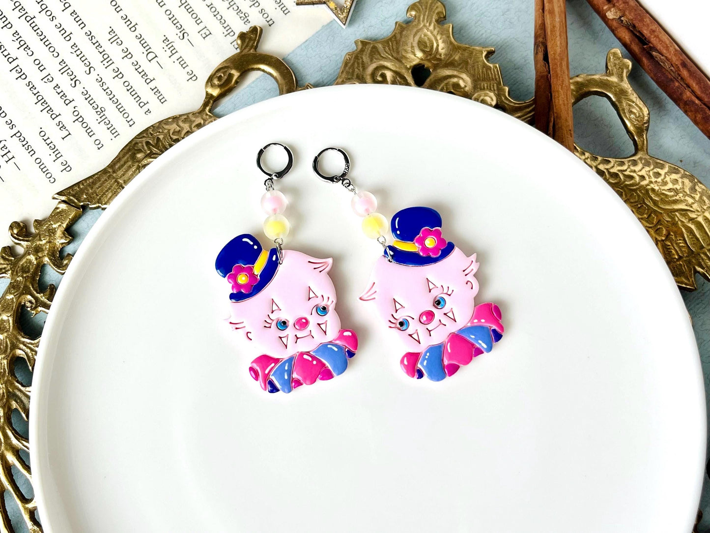 Kewpie Clown Earrings, Polymer Clay Jewelry, Western Fun Earrings, Kewpie Doll, Retro Earrings, Kitsch, Kewpie Gifts