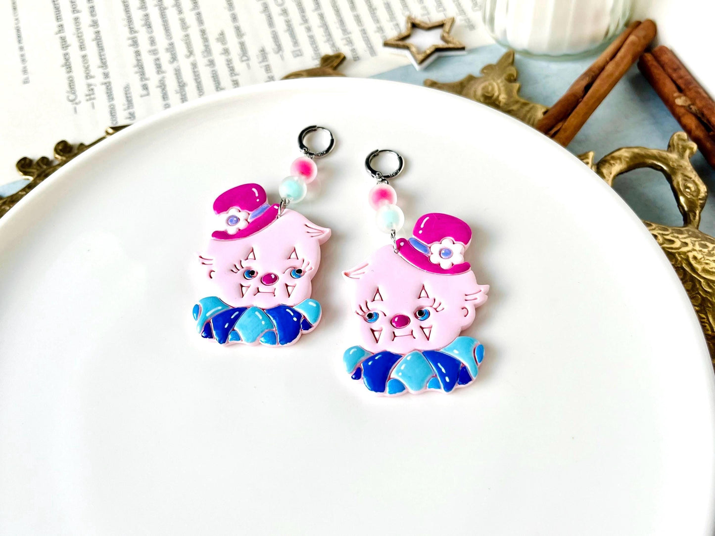 Kewpie Clown Earrings, Polymer Clay Jewelry, Western Fun Earrings, Kewpie Doll, Retro Earrings, Kitsch, Kewpie Gifts