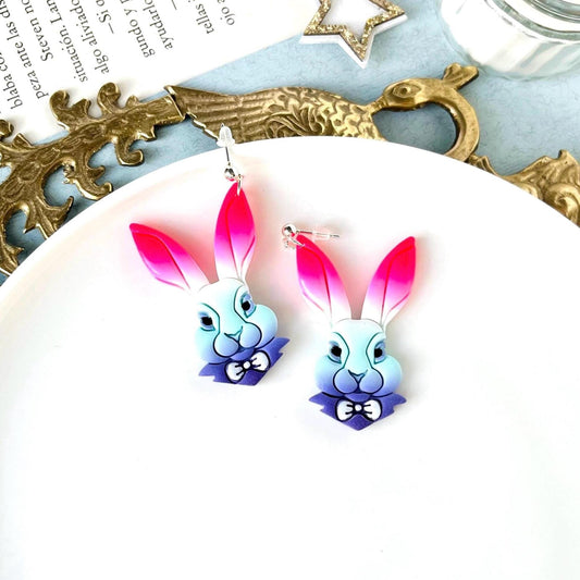 White Rabbit Alice, Earrings Polymer Clay, Alice in Wonderland Earrings, Gradient Earrings, Bookish Jewelry, Bookish Earrings Gift