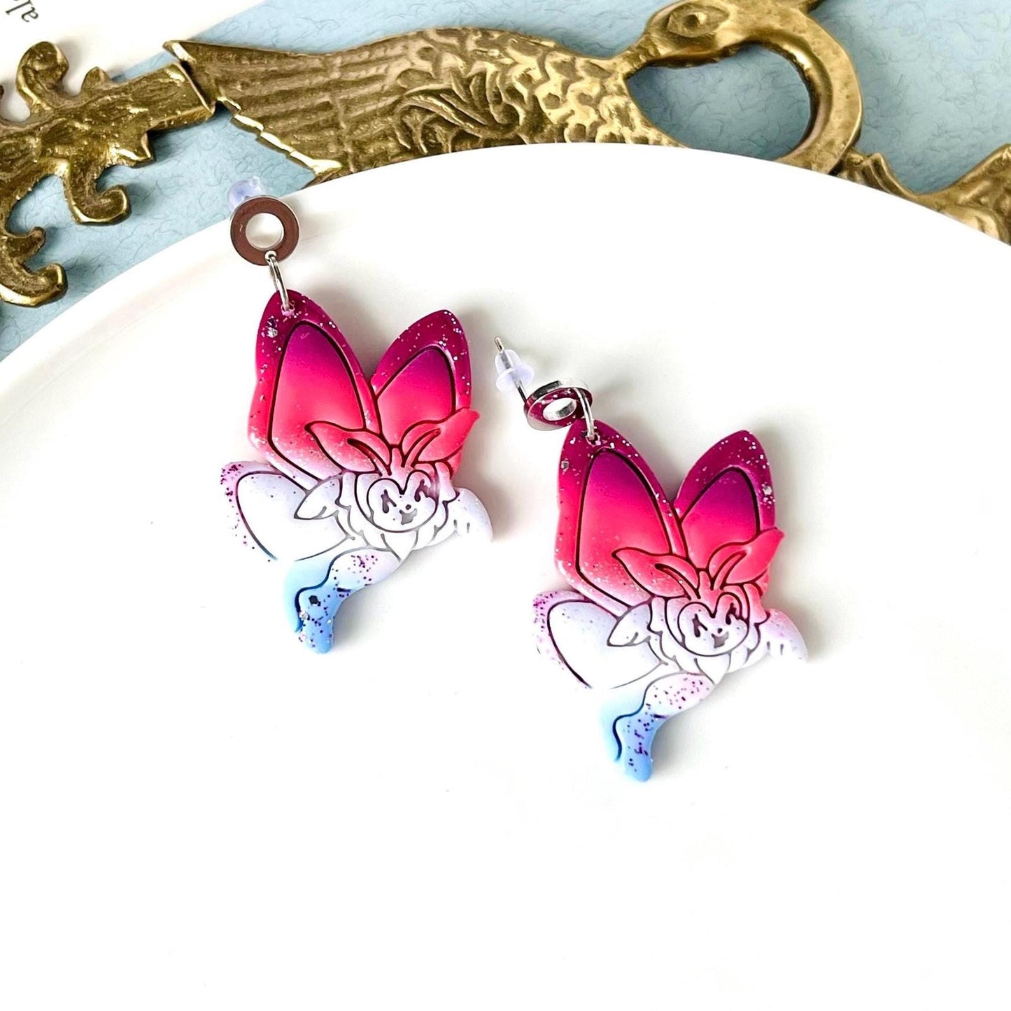 Kewpie Butterfly Earrings, Original Polymer Clay Earrings, Butterflies, Insect, Retro Jewelty, Kitsch, Kewpie Doll Gifts