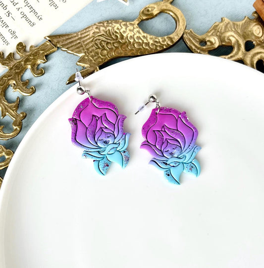 Talking Flower Alice Earrings, Alice in Wonderland Jewelry, Polymer Clay Jewelry, Alice Gifts for Women, Bookish Gifts, Rose Earrings