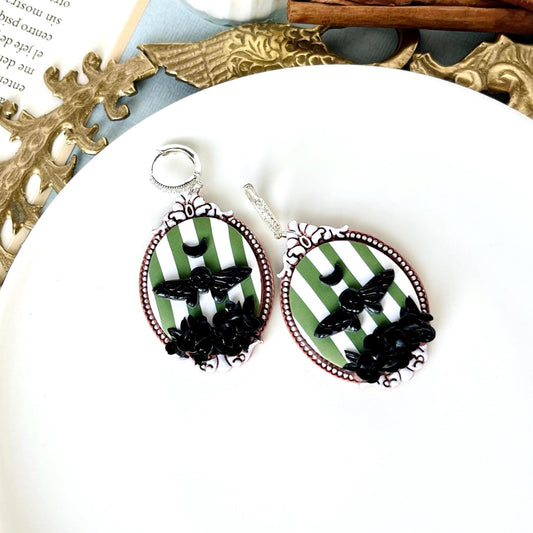 Moth Cameo Earrings, Polymer Clay Jewelry, Victorian Cameo Jewelry, Unique Clay Jewelry, Victorian Gift with Flowers and Moth