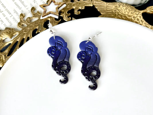 Kraken Earrings Polymer Clay, Tentacles, Sea Creatures, Sea Lover Earrings, Fantasy Jewelry, Greek Mythology, Greek Earrings