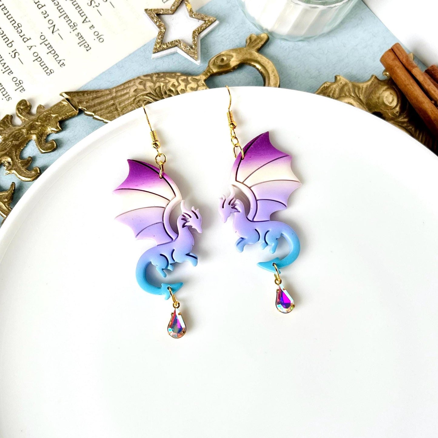 Dragon Earrings, Polymer Clay Dragons, Gradient, Fantasy Tales Earrings, Dragon Gifts for Her, Fantasy Gifts, Dragon Gifts for Her