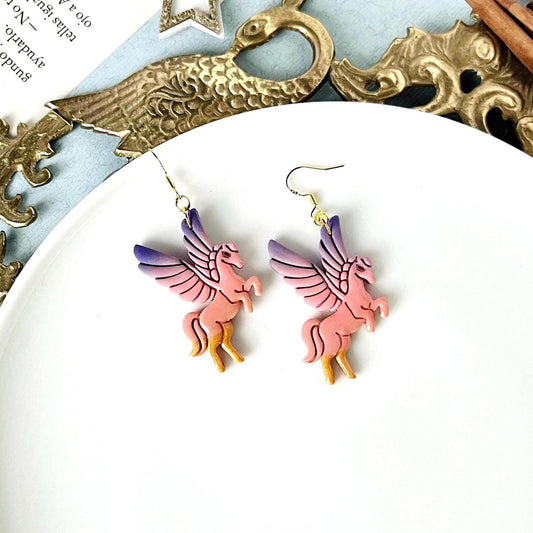 Flying Horse Pegasus Earrings, Polymer Clay Jewelry, Greek Horse with Wings, Winged Horse, Greek Mythology, Horse Gifts, Horse Lover